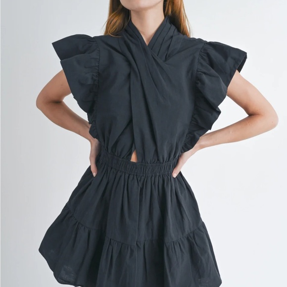 Christie High-Neck Crossover Front Mini Dress - Picture 5 of 8